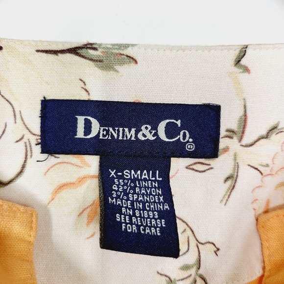 Linen Button Up Top Womens XS Orange Summer Blouse Light Vented Coastal DENIM CO - Picture 3 of 6